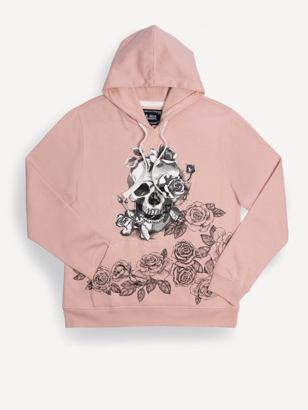 Blind Rooster Skull and Roses Graphic Hoodie Size L